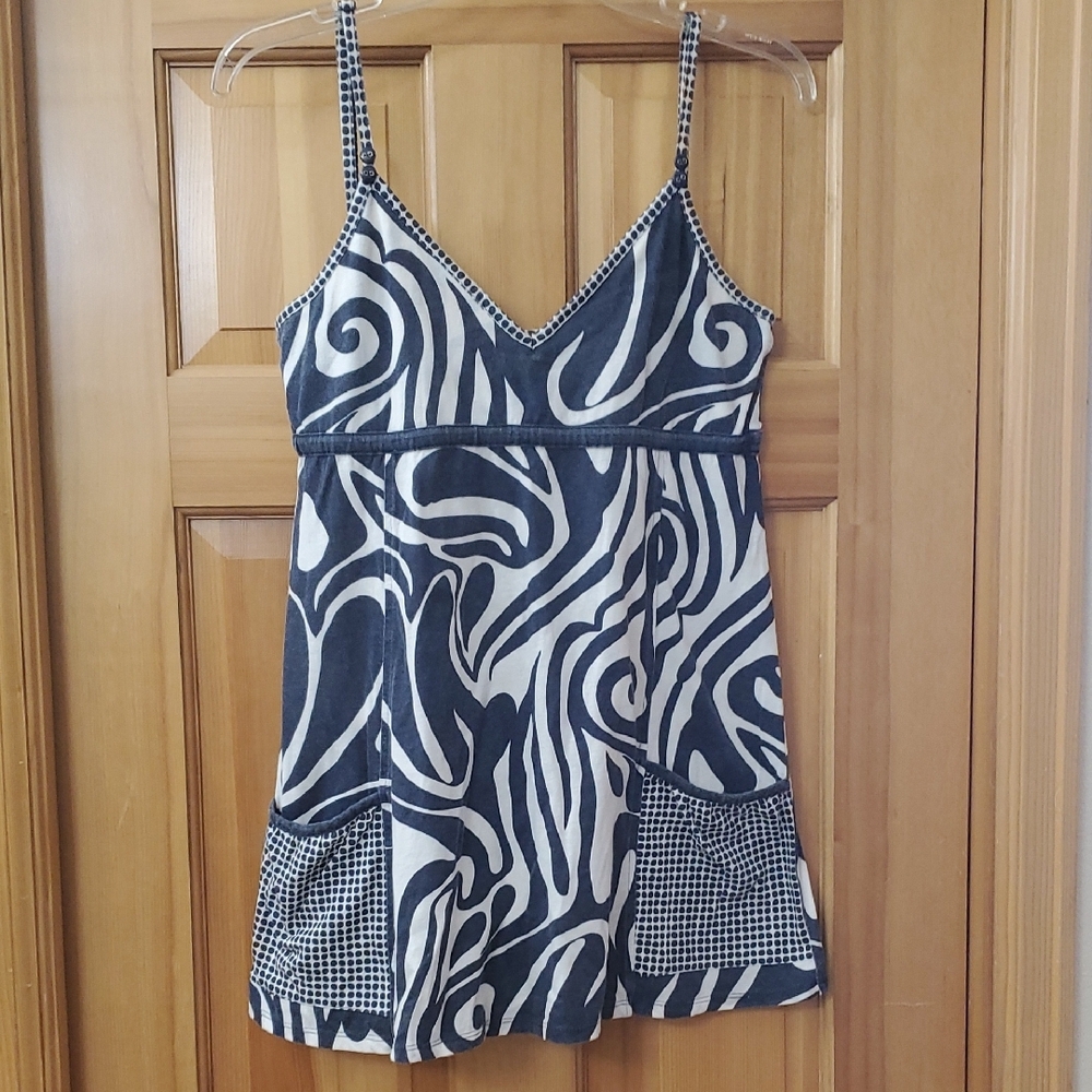 Roxy Blue/ White Patterned Women's Long  Tank